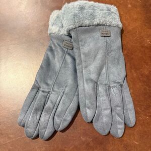 Grey Warm Winter Touchscreen Gloves - Faux Suede & Faux Fur